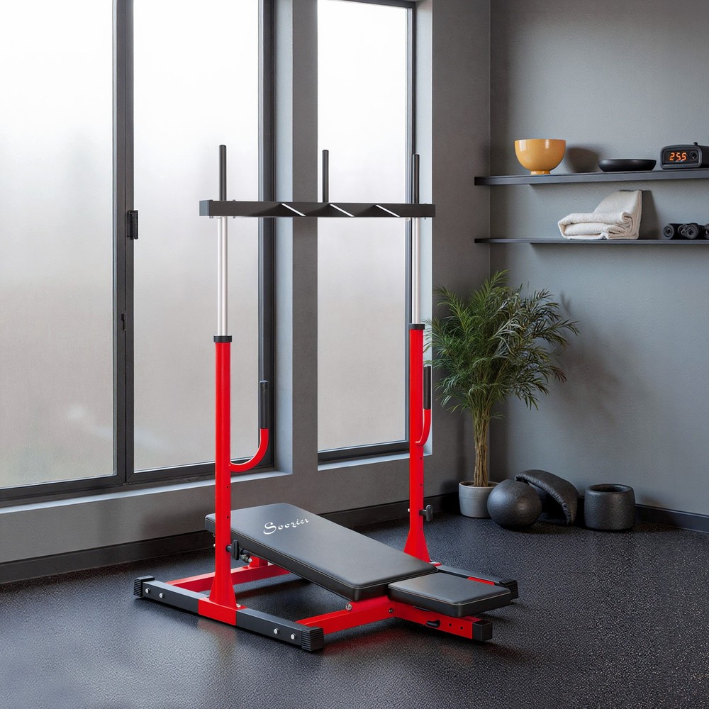 Vertical Leg Press Machine Adjustable Backrest 1" Plate Compatible, Red