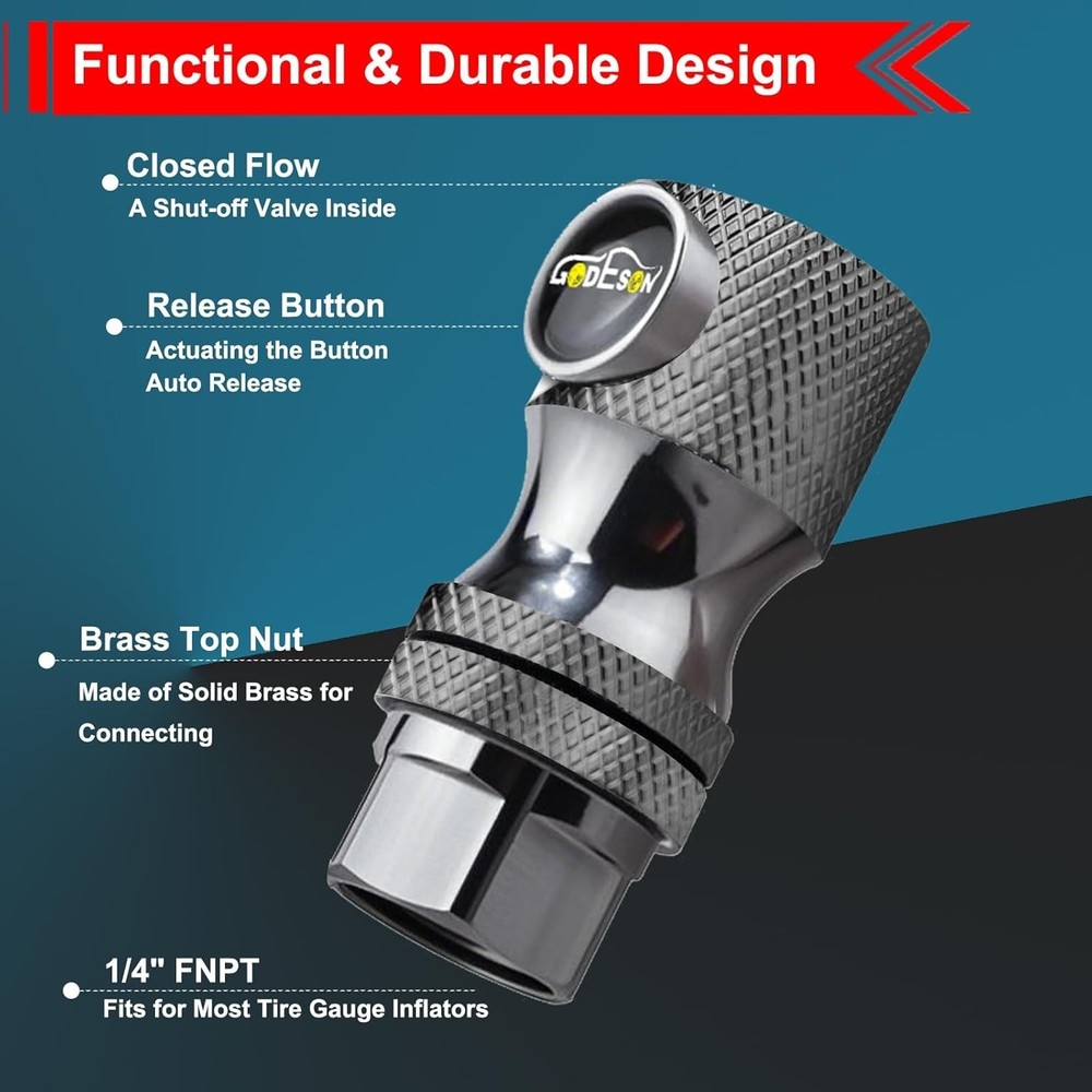 Locking Air Chucks with Close Flow Design - Compatible & Durable, 2 Pack