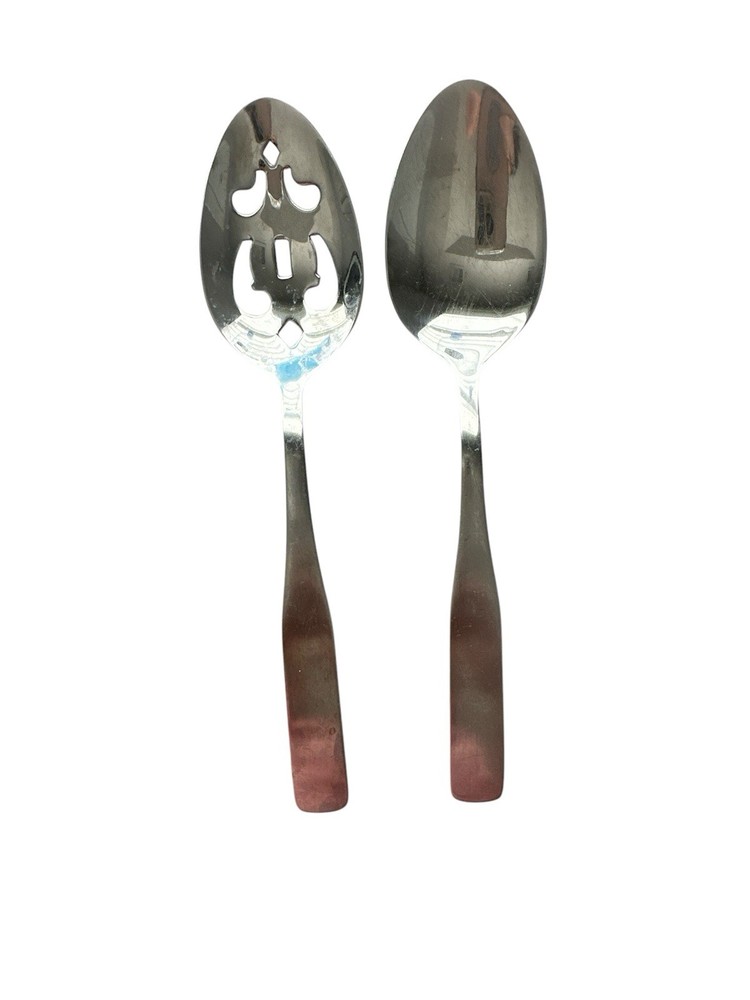 2 CAMBRIDGE MADISON Solid & Pierced Serving Spoons Stainless Fiddle Satin