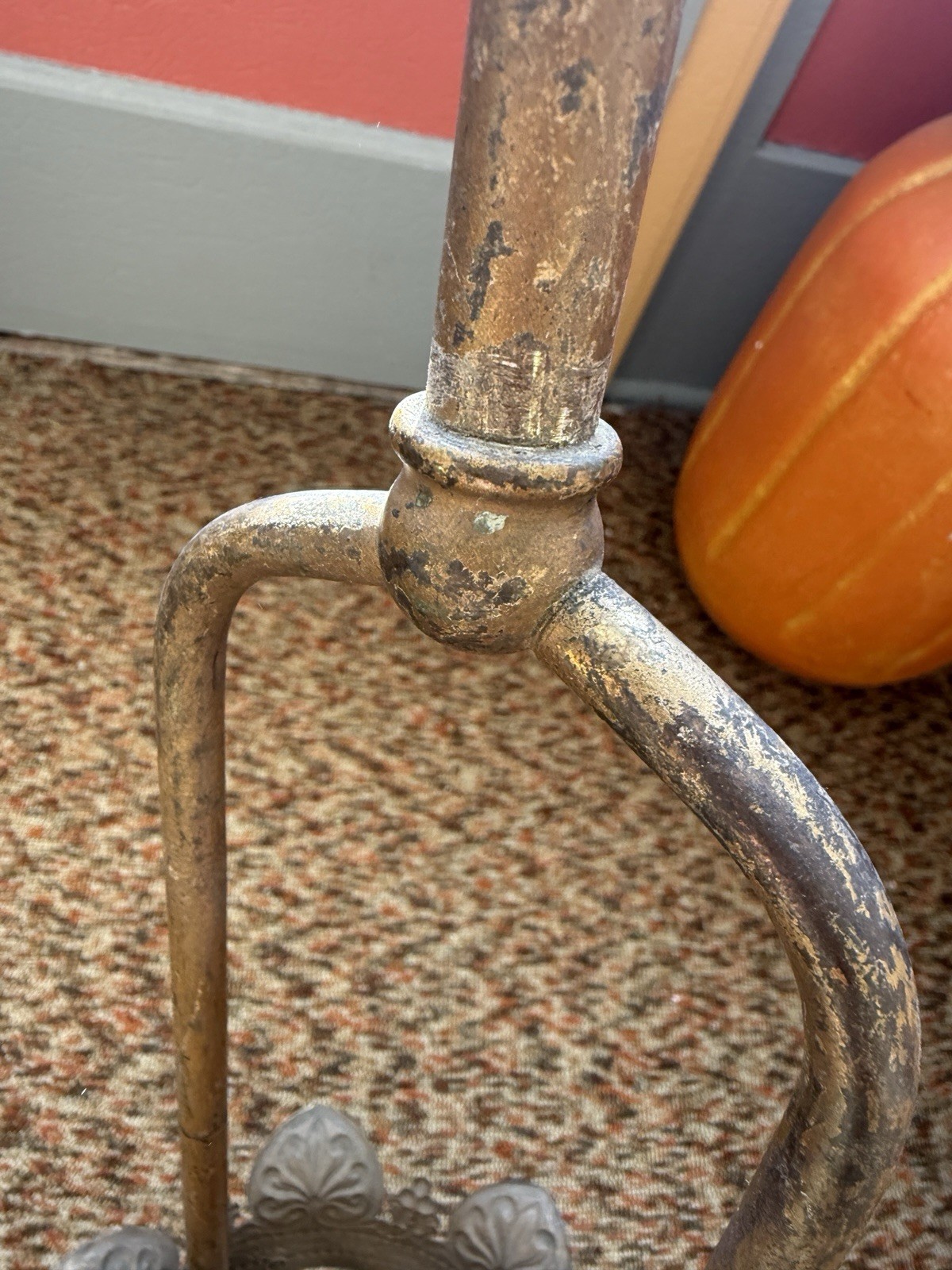 Antique Gas Pendant Hall Light Fixture Frame only to Restore Pressed Brass Crown