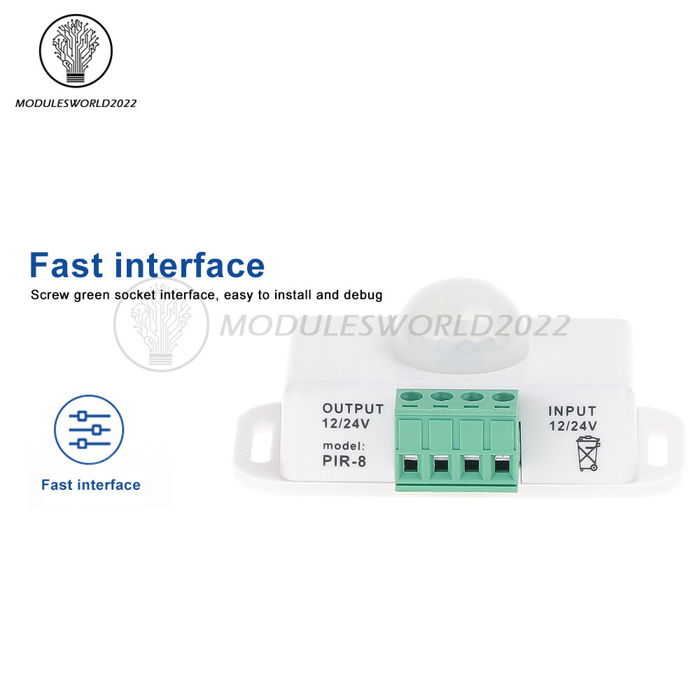 DC 12V-24V 8A/6A Automatic Adjustable Infrared PIR LED Motion Sensor Switch
