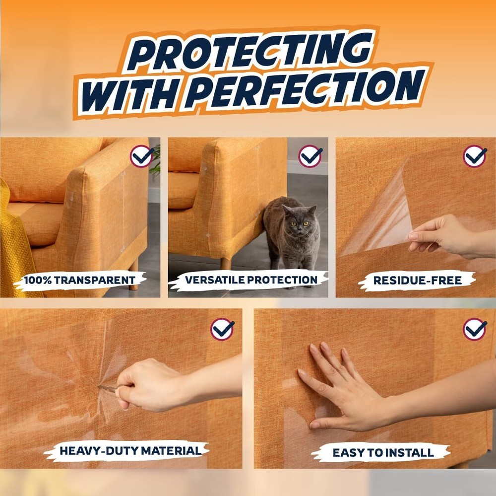 Couch Protector from Cat Claws, 8-Pack, Heavy Duty & Transparent Cat Couch Pr...