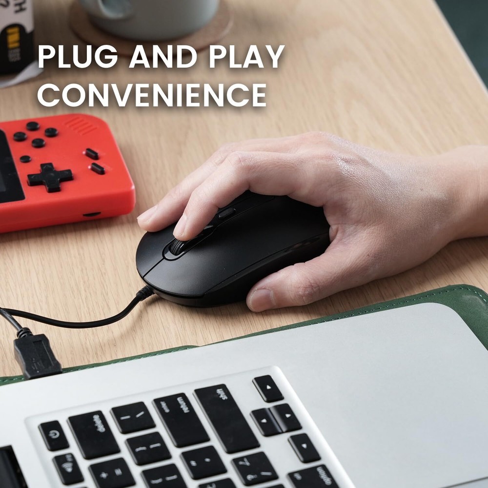 PERIMICE-222UB Wired USB Optical Mouse 5.9 Ft Cable Adjustable DPI Black