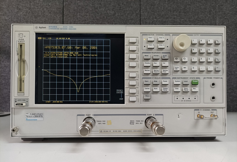 Agilent 8753ES, S-Parameter Network Analyzer, 30kHz-6GHz, OPT: 006 & 010 #