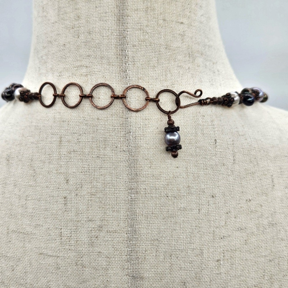 Multicolor Real Pearls and Copper Necklace