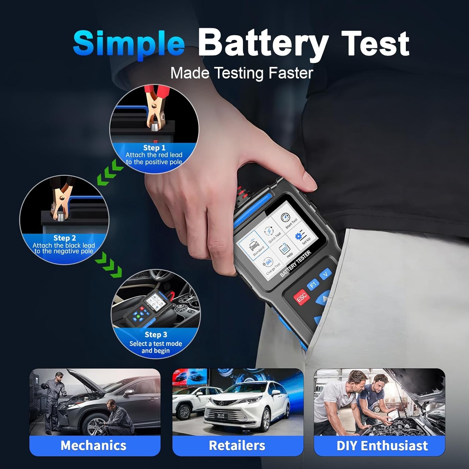 Battery Load Tester 12V 24V Automotive, 20-2000 CCA Car Battery Tester BT300