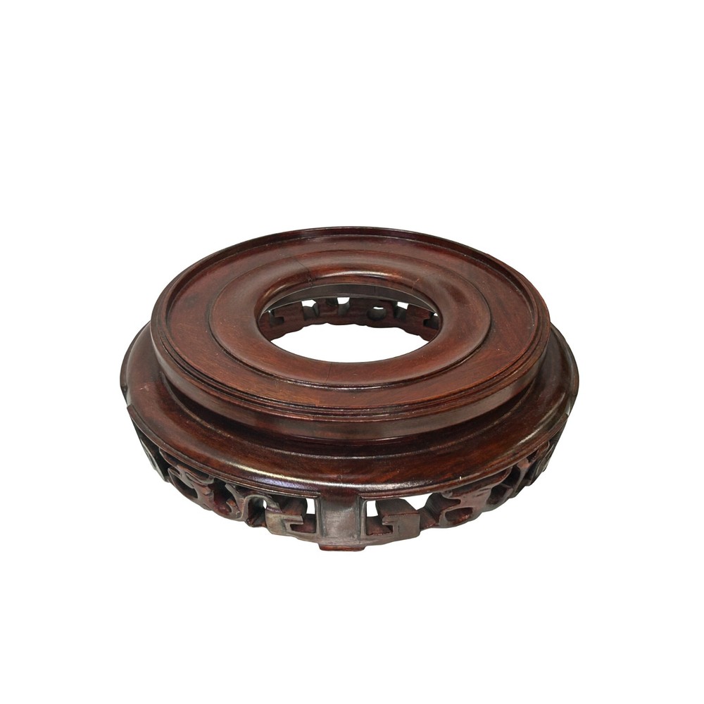 7.25" Brown Wood Round Dragon Pattern Display Stand Riser st1037