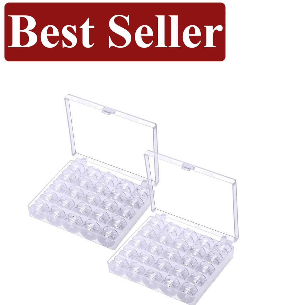 Durable 50 Pcs Sewing Machine Bobbins Class 15 with 2 Clear Storage Boxes
