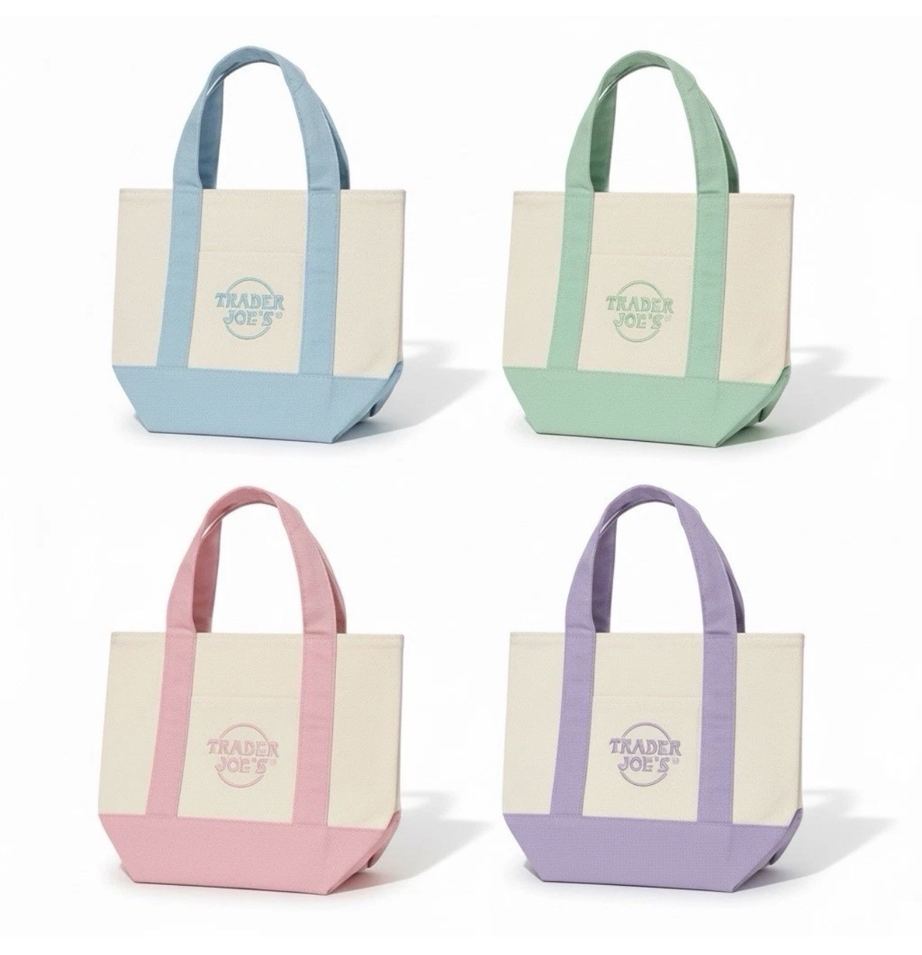 Spring 2026 Trader Joe’s Mini Pastel Canvas Tote Bag Set Of 4 NWT IN HAND