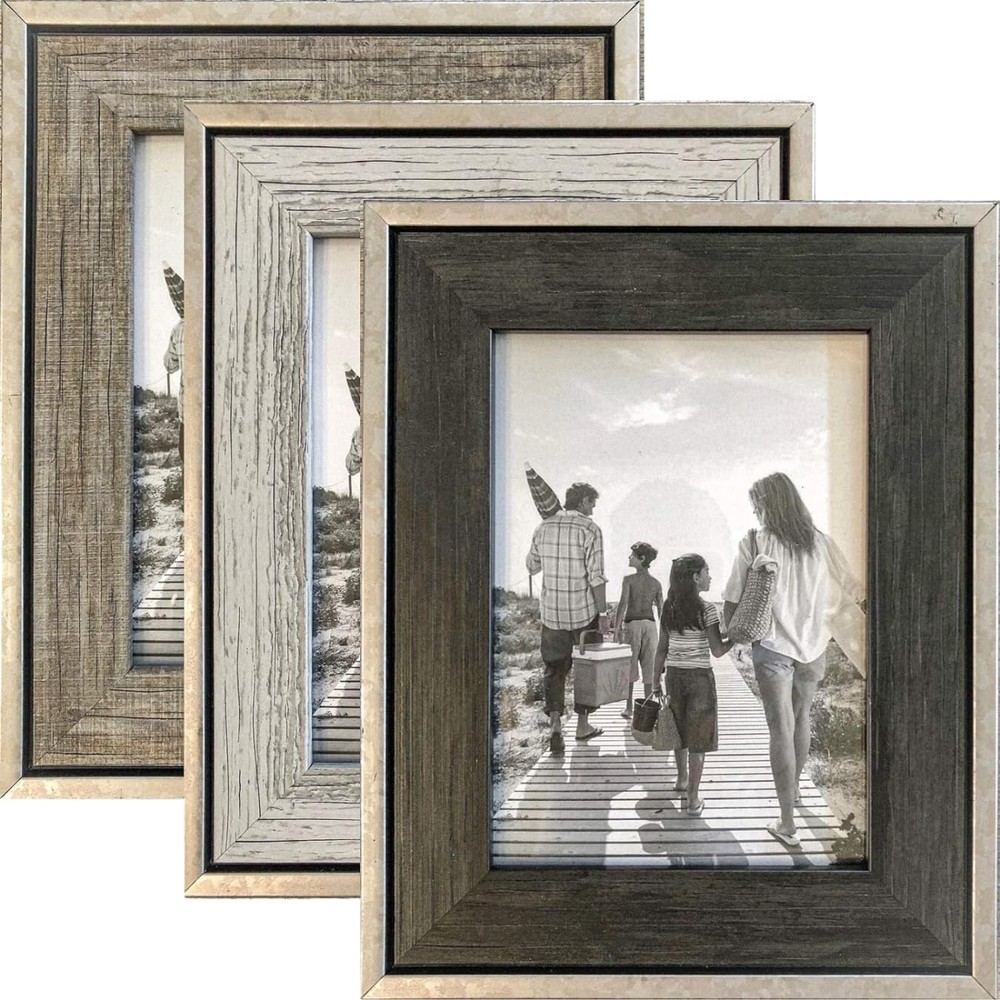 5x7 Rustic Picture Frames 3-Pack, Distressed Farmhouse-Style Table Frame, Bru...