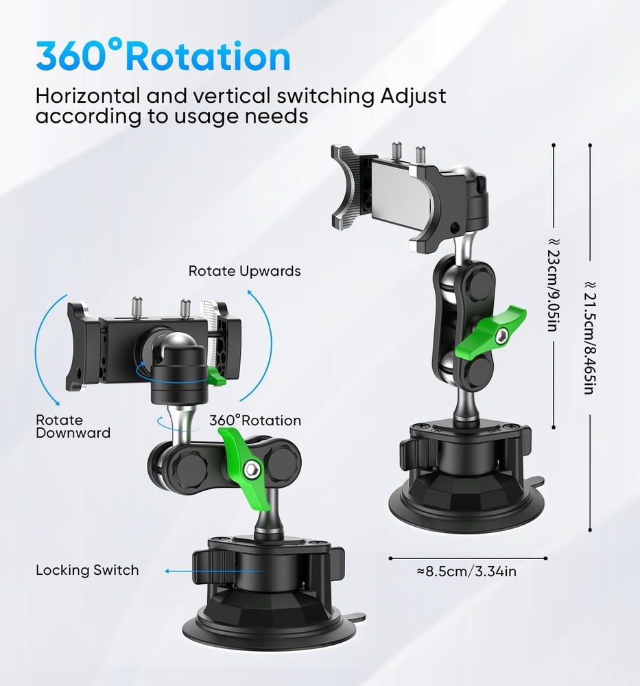 Car Phone Holder 360° Rotation, Windshield Suction Cup Mount for iPhone Samsung