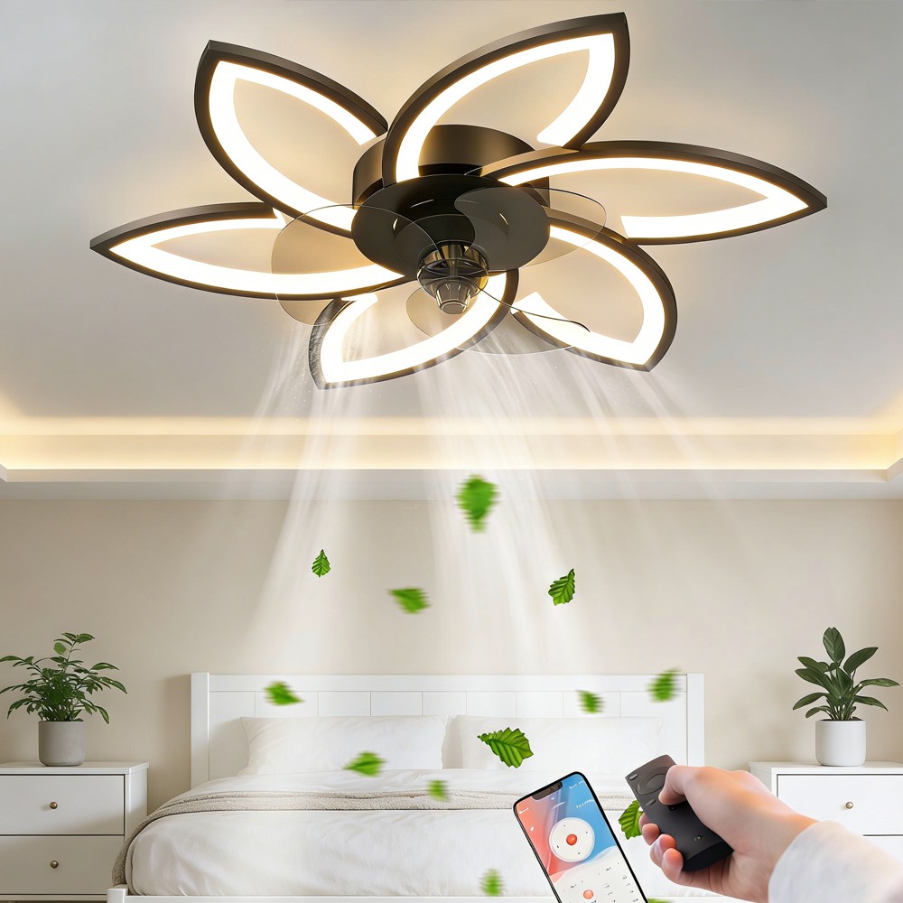 LED Low Profile Ceiling Fan Light Silent Dimmable Fan Light with Remote Control