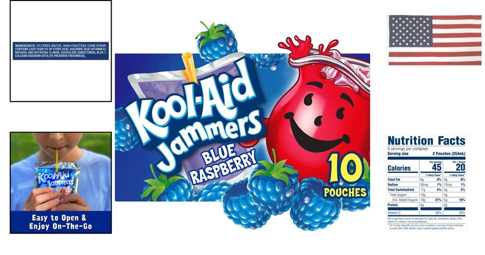 Jammers Blue Raspberry Flavored Drink, 6 Fluid Ounce, 10 Pack Pouches