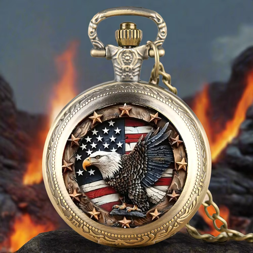 Pocket Watch USA Classic American Flag Eagle Quartz Watch