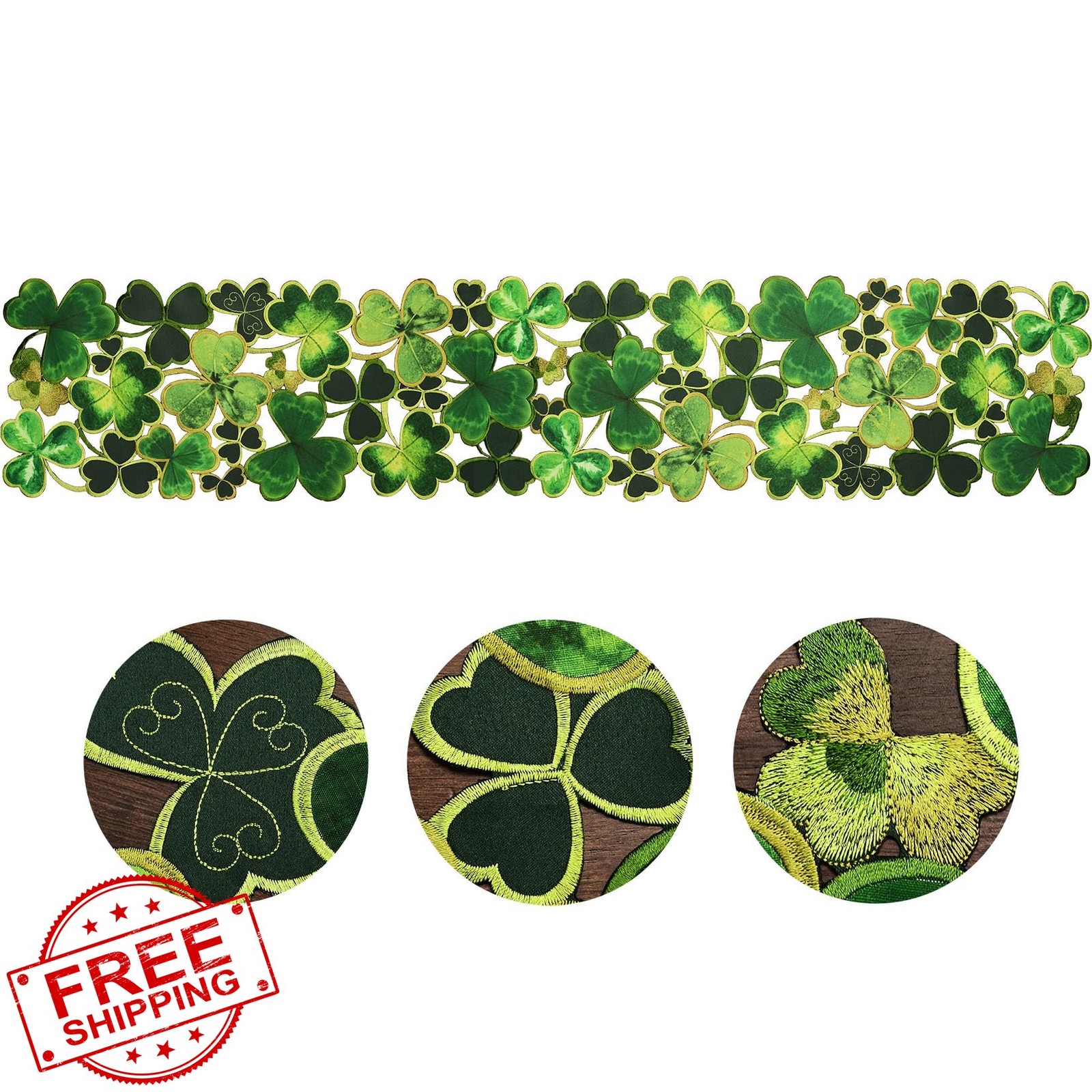 Grelucgo St. Patrick's Day Clover Table Runner 13x34 Inches