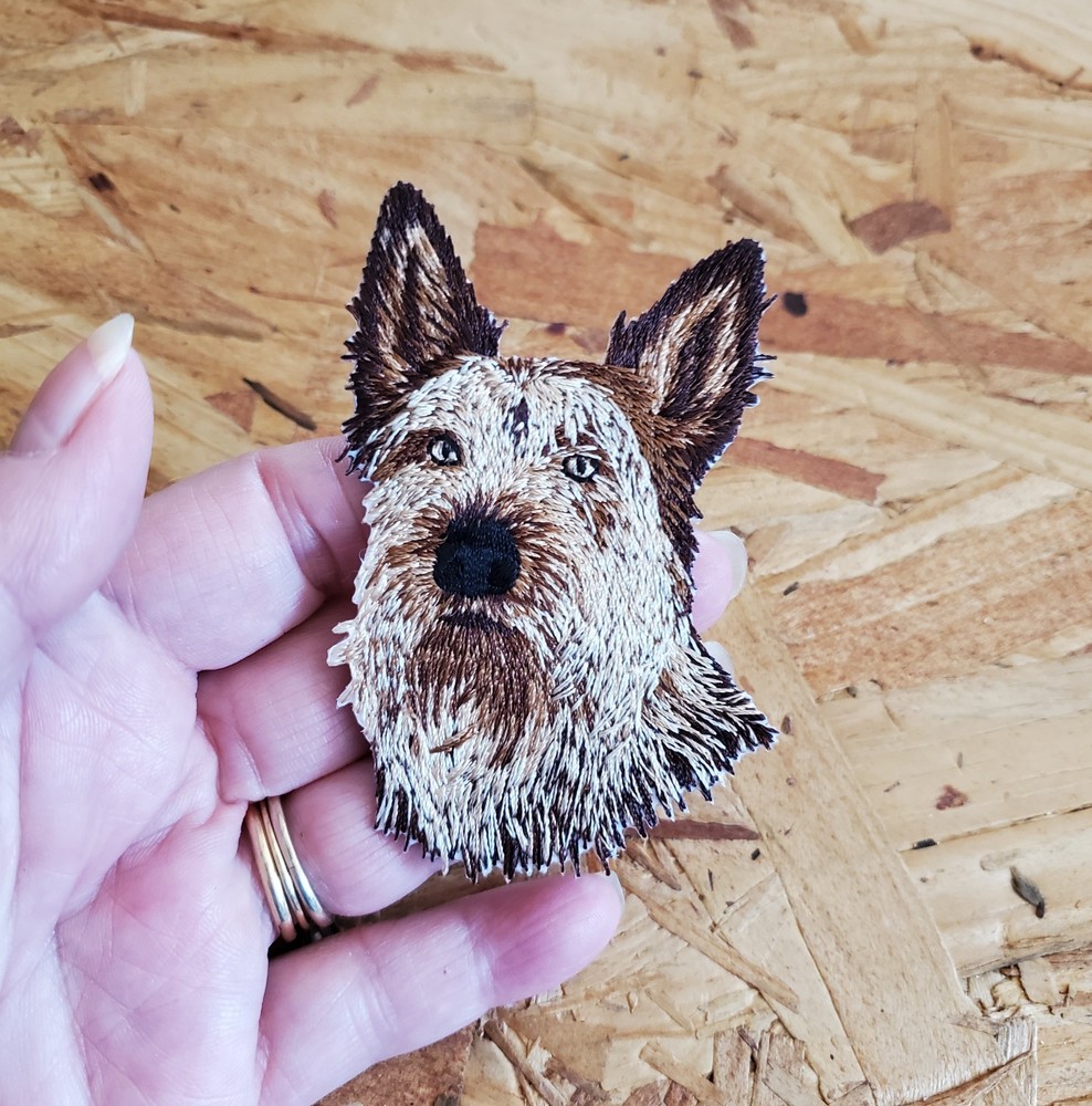 TERRIER DOG FACE FULLY EMBROIDERED IRON ON APPLIQUE PATCH