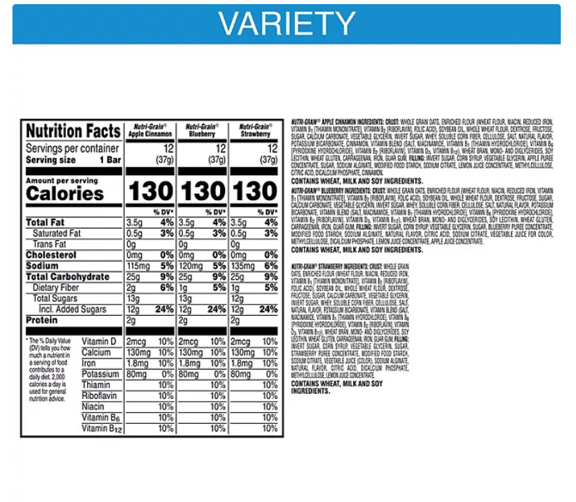 Nutri-Grain Bars Variety Pack, 1.3 oz., 36 pk.
