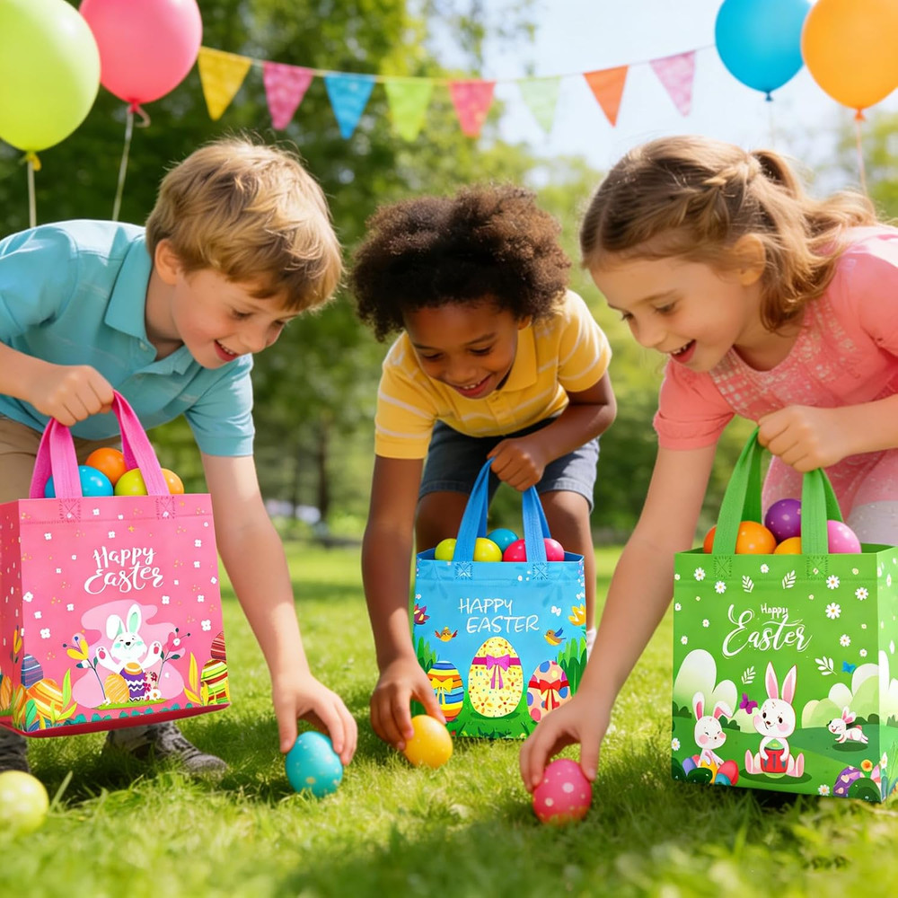 8 PCS Easter Gift Bags, Easter Baskets with Handle, Reusable Easter Treat Bags,