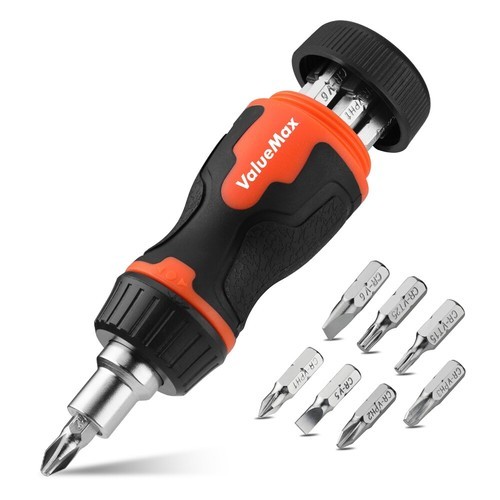 ValueMax 8-in-1 Stubby Ratcheting Screwdriver Multi-bit Screwdriver Quick-load