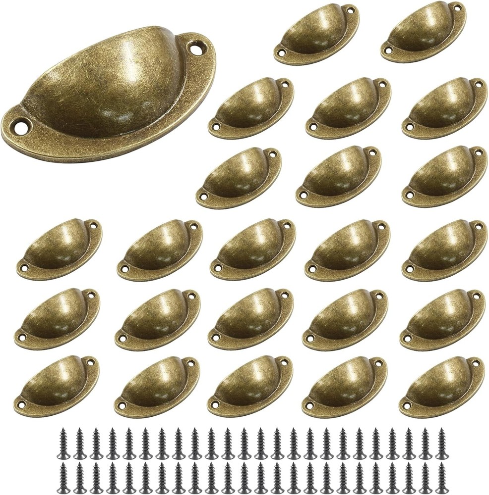 24pcs Antique Cup Drawer Pulls, Brass Bronze Bin 24pcs-Small,