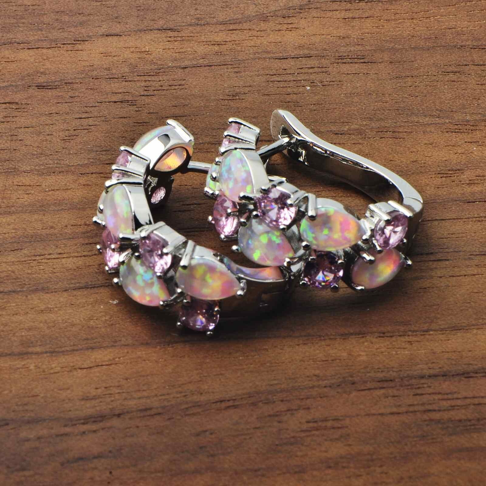 Hawaii Water Drople PInk Fire Opal Earrings Silver Filled For Women Girls