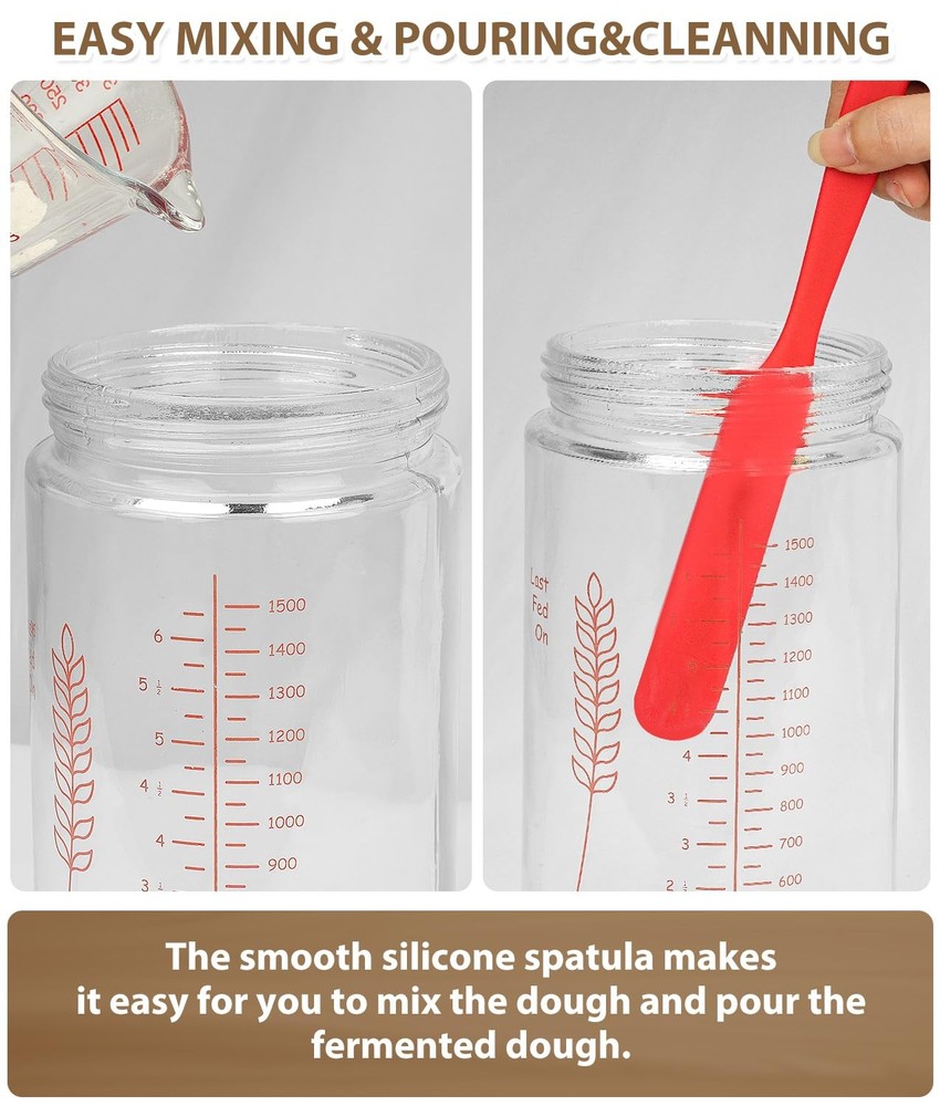 Keafont 2 Pack Sourdough Starter Jars, 50oz Extra Large Capacity 2 Pack, Red