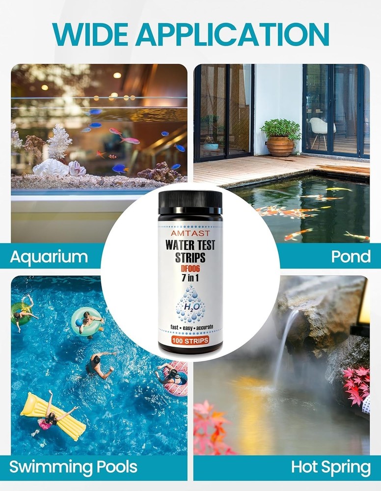 7 in 1 Water Strips 100Pcs Pool Water Testing Kit PH Chlorine Alkalinity