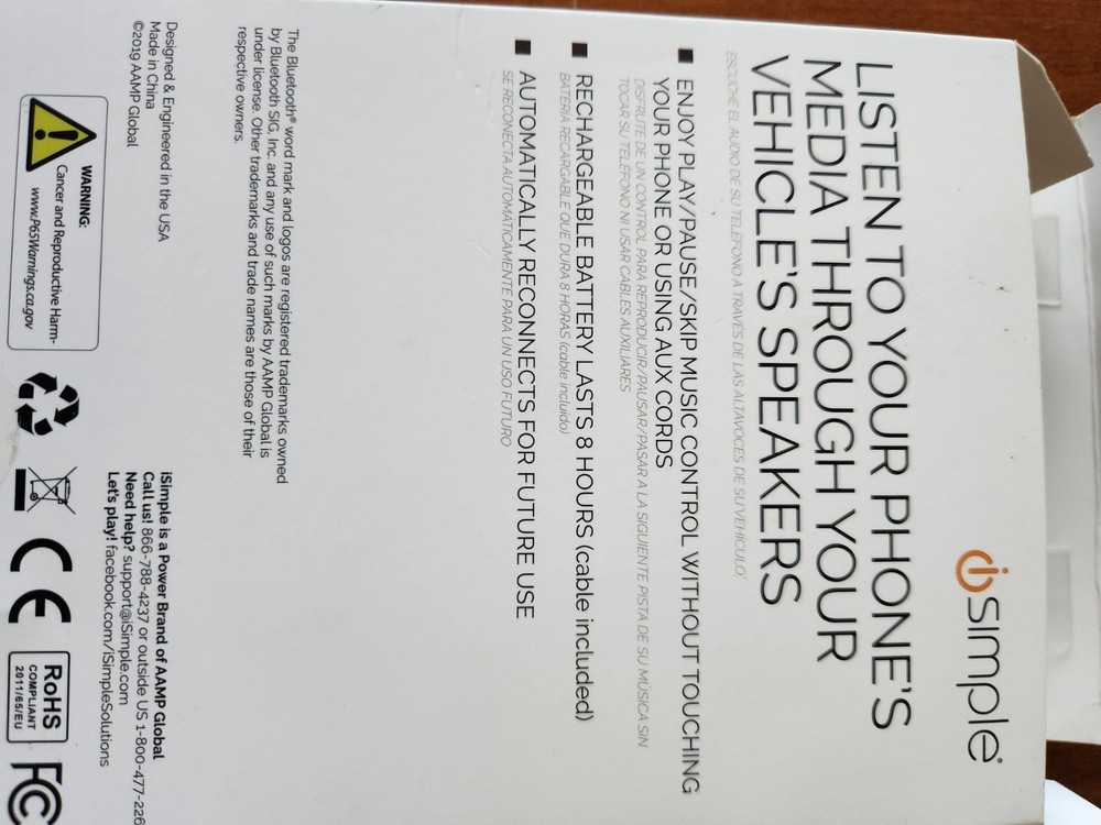 iSimple BTS320 Vehicle Wirelss BlueTooth Adapter Music Streming - Black