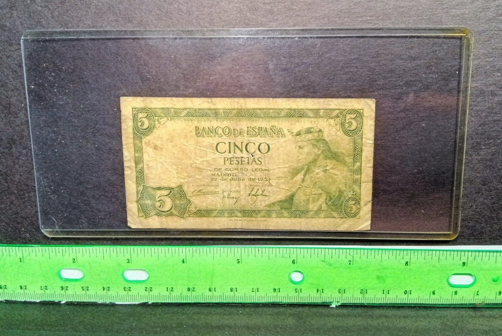 Spain 5 Pesetas 1954 Circulated Poor