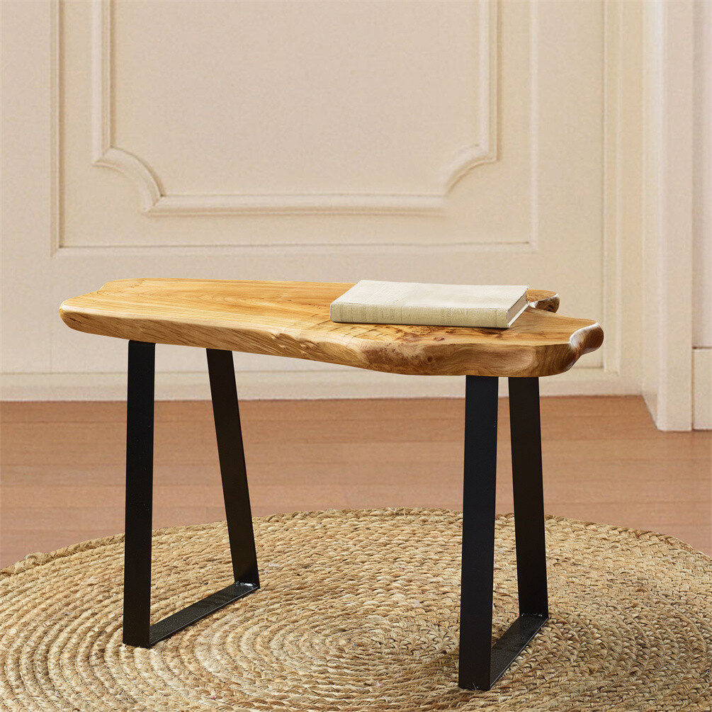 HST Cedar Roots Stool with Flat Iron Leg Bench Stool 27.5" x 14" x 17.4" H