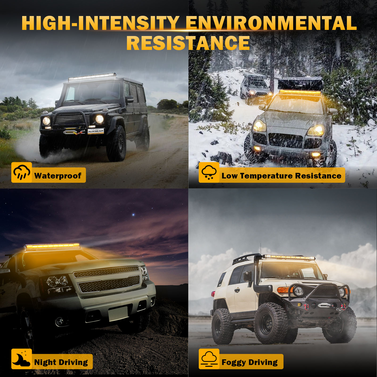 AUXBEAM 50"inch LED Light Bar 6 Modes Strobe Light Amber White for Jeep Wrangler