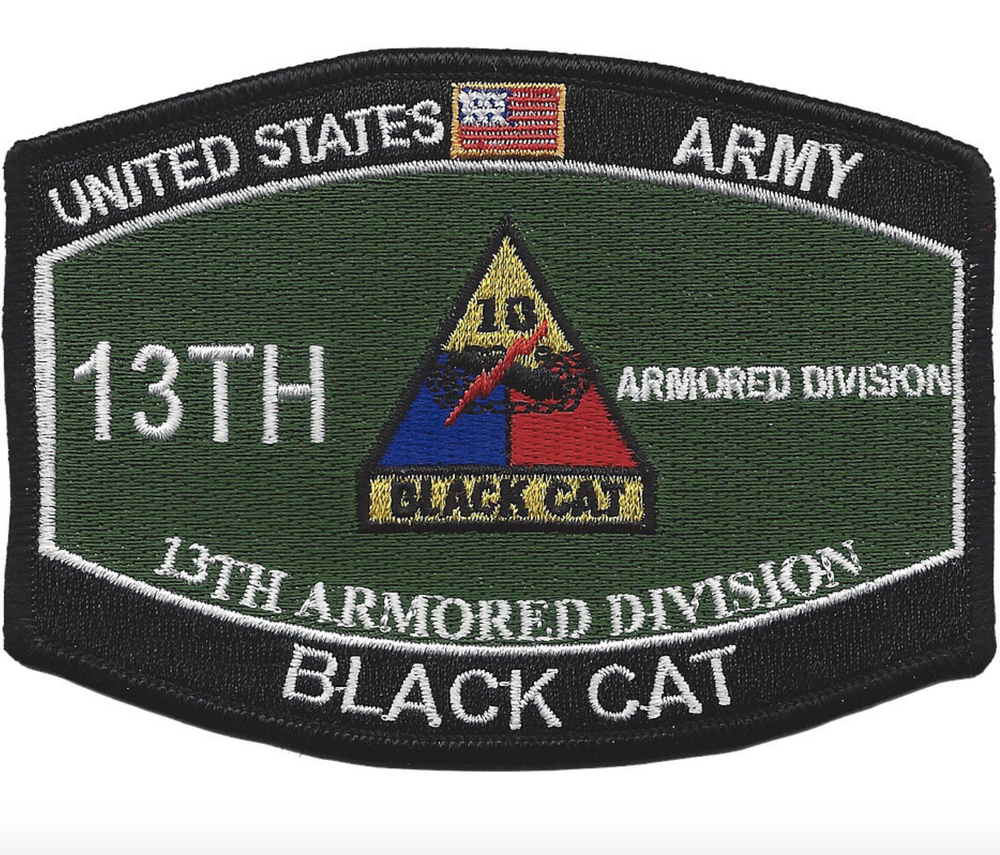 4.5" ARMY MOS 13TH ARMORED DIVISION BLACK CAT EMBROIDERED PATCH