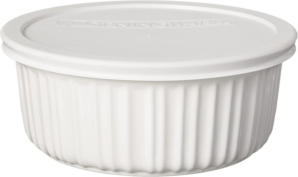French White 7-Pc Ceramic Bakeware Set with Lids Chip and Crack Resistant Sto...