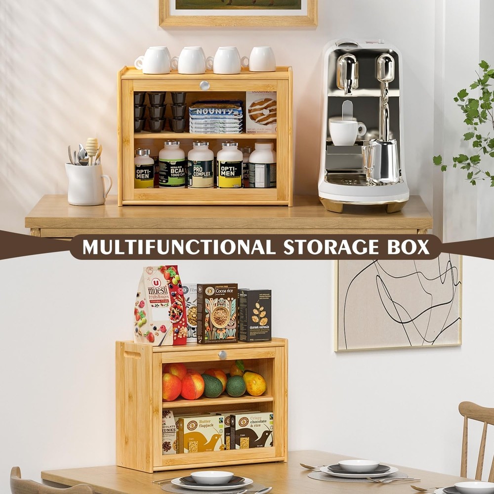Bread Box for Kitchen Countertop, Double-layers large Bread Container with Tr...