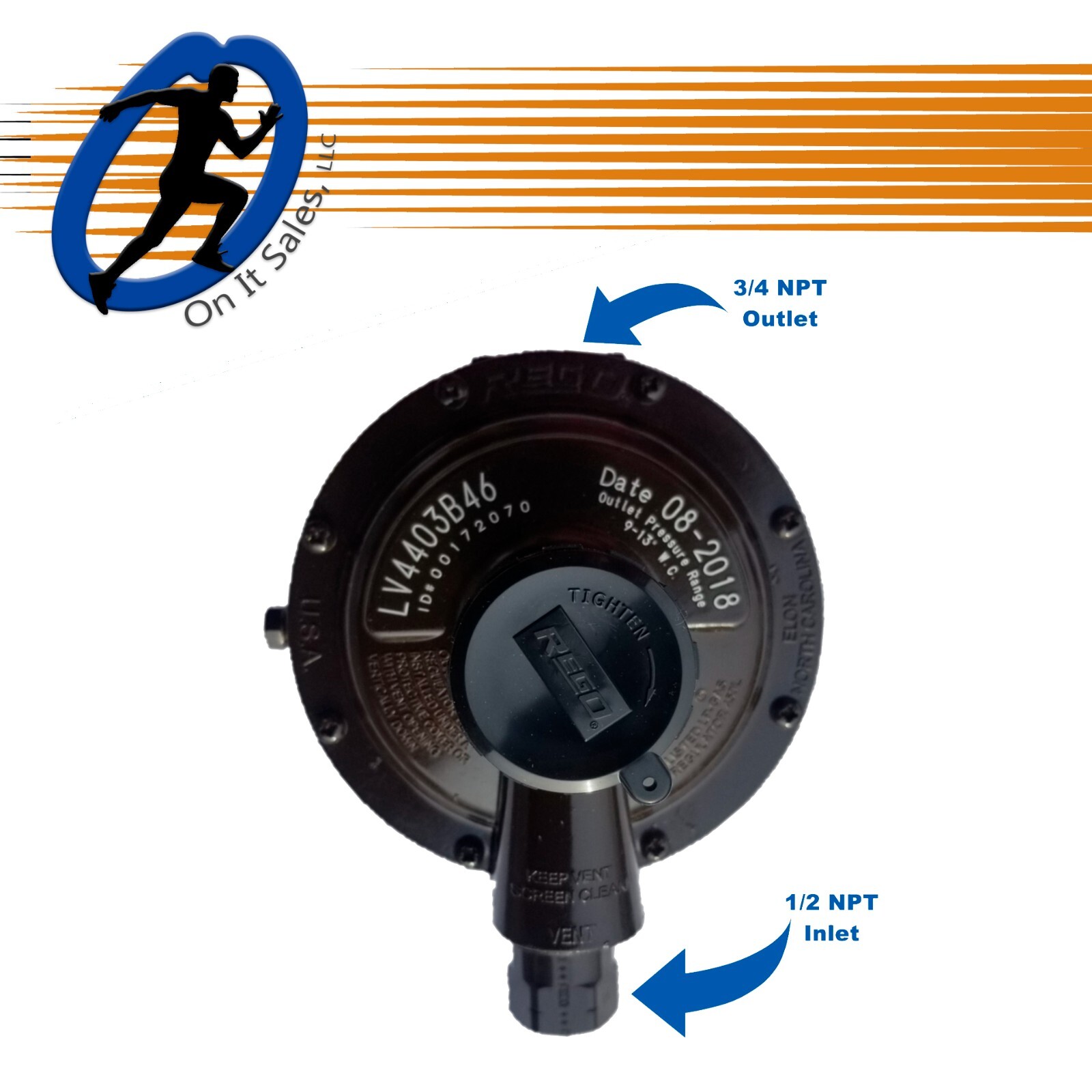 Rego Regulator LV4403B46 Low Pressure 2nd Stage 1/2" F.NPT x 3/4" F.NPT