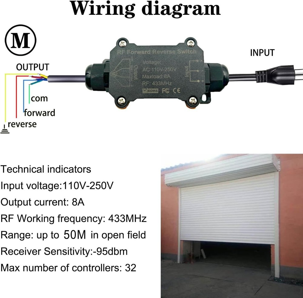 AC110V Forward and Reverse Remote Control Switch,Waterproof Wireless Switch w...