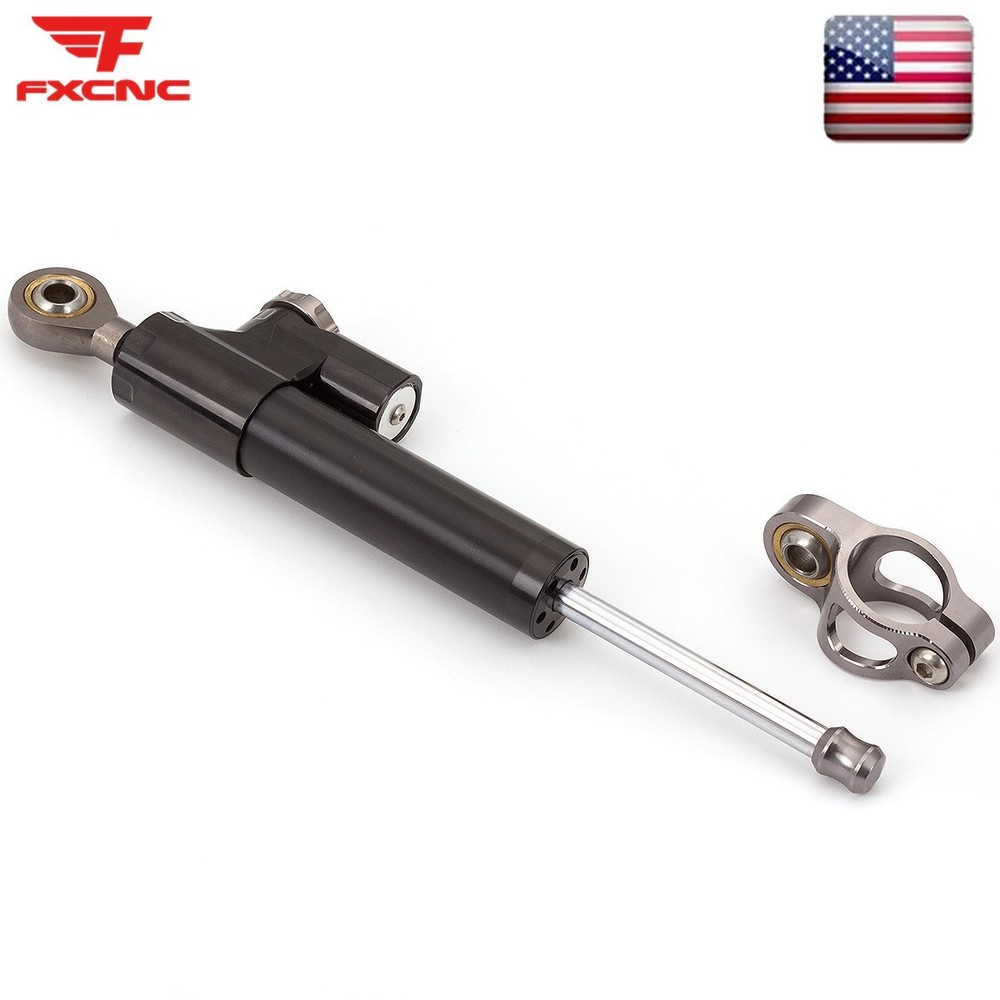 Motorcycle Universal CNC Adjustable Steering Damper Stabilizer Safety Black&Gray