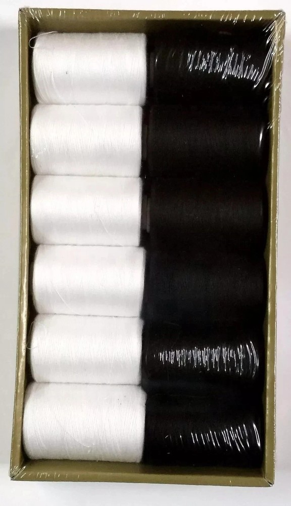 4 Spools Sewing Thread Polyester 2 White and 2 Black - NEW (Free shipping)