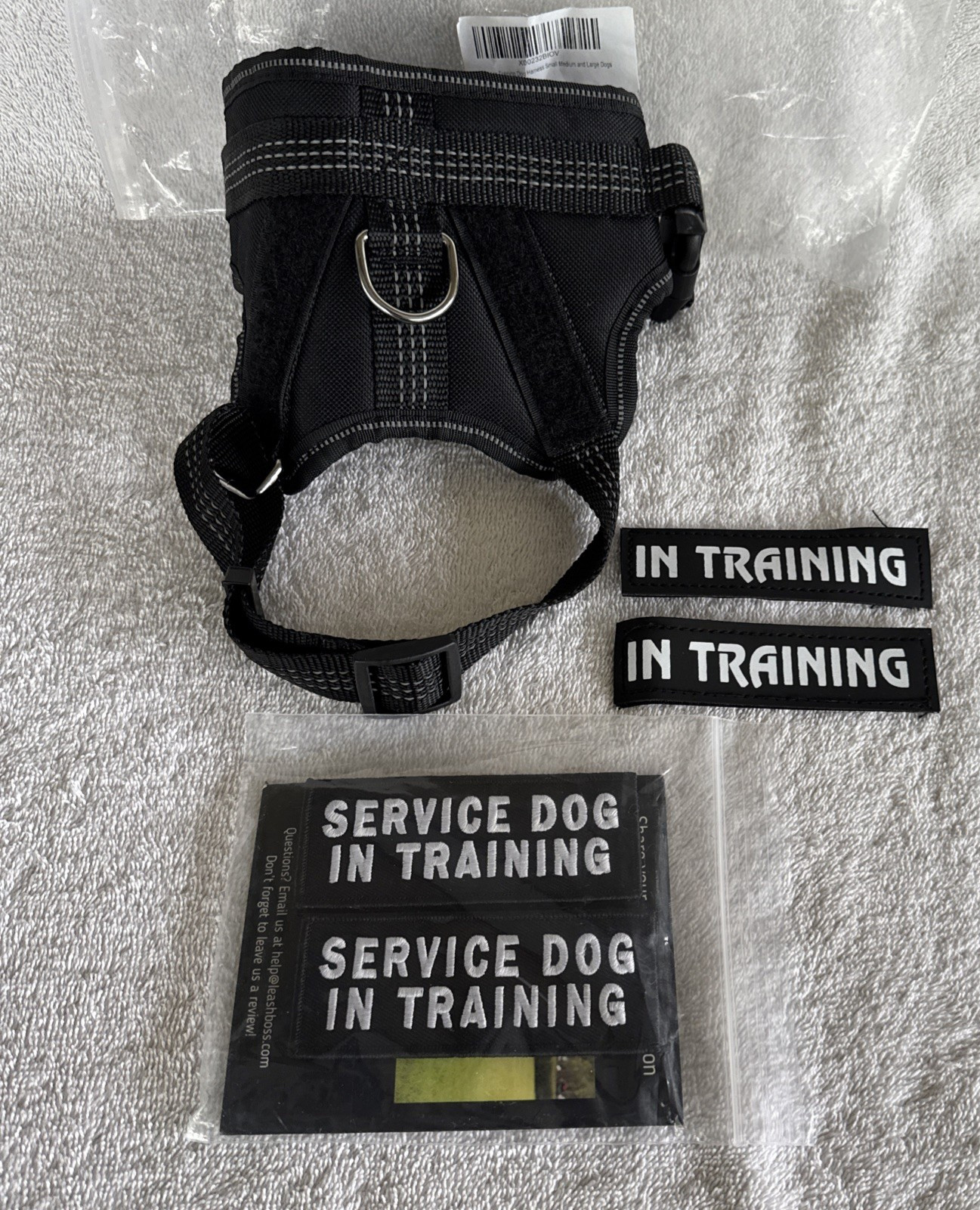 Heavy-Duty Service Dog Harness In Training Adjustable M Black Removeable Patches