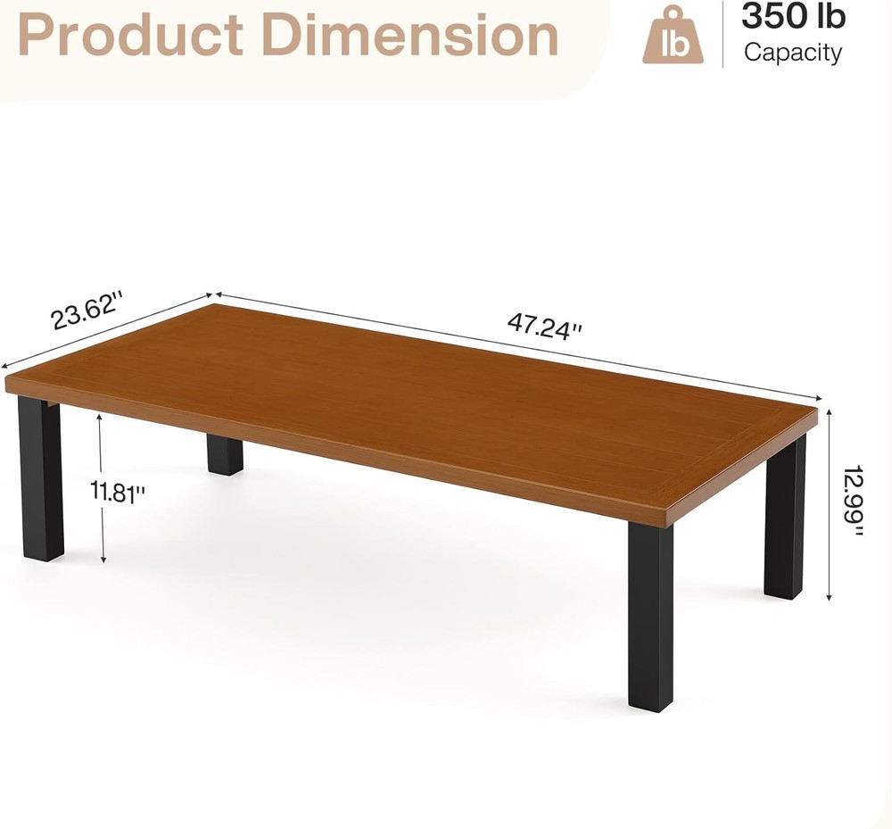 Rectangular Outdoor Coffee Table, Modern Patio Table for Deck, Backyard, Porch