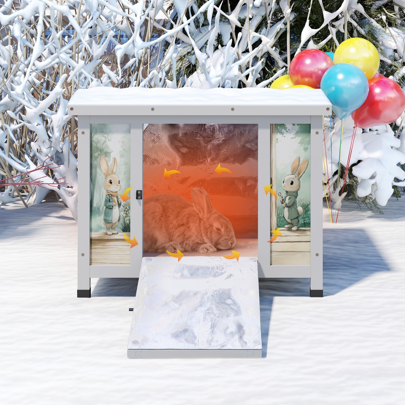 Heated Cat House Outdoor Indoor - 24in Insulated Rabbit Cage w/ Warm Liner