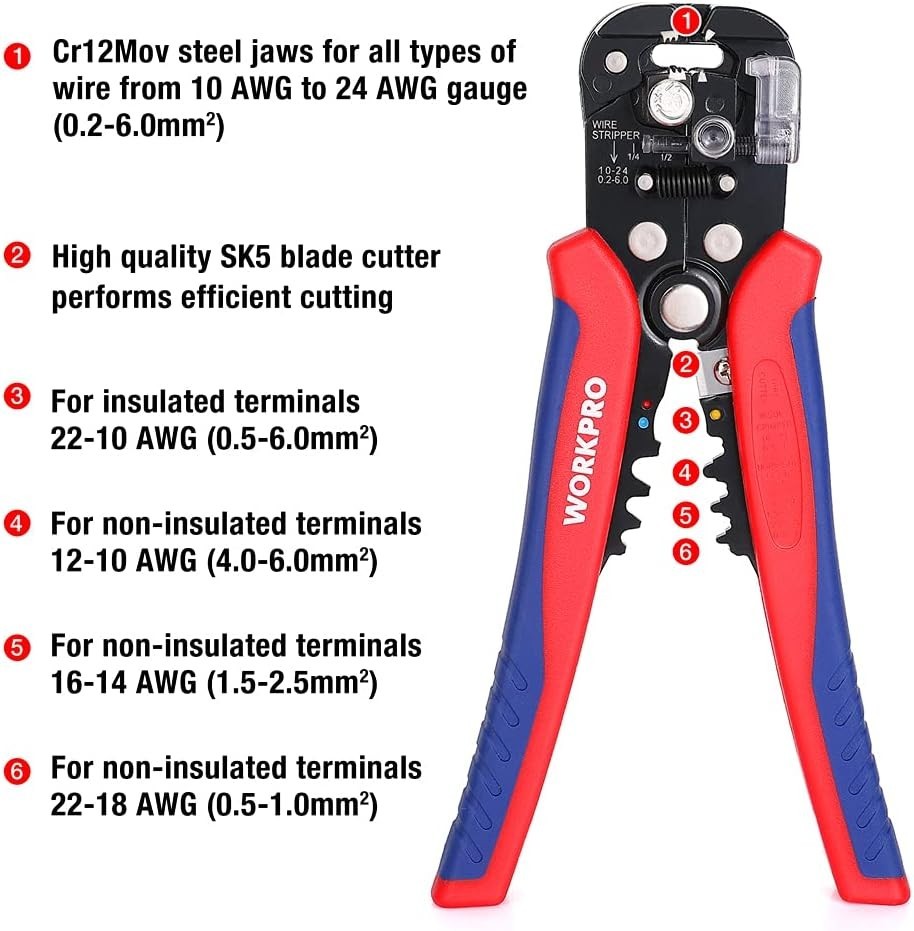 WORKPRO Wire Stripper Set, 8-Inch Multi-Tool and 8 INCH, Red, Blue