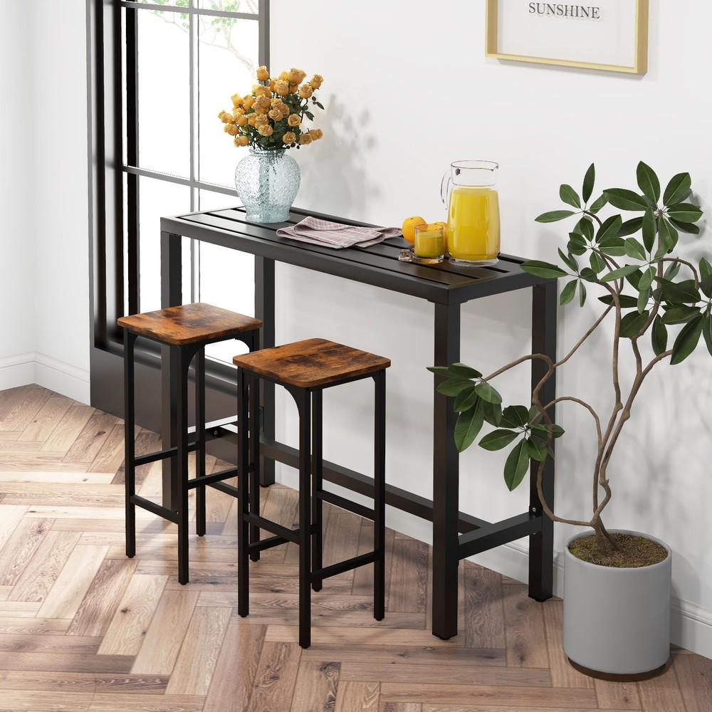 Outdoor Metal Bar Table 48" Patio Rectangular Counter Height Dining Table Black