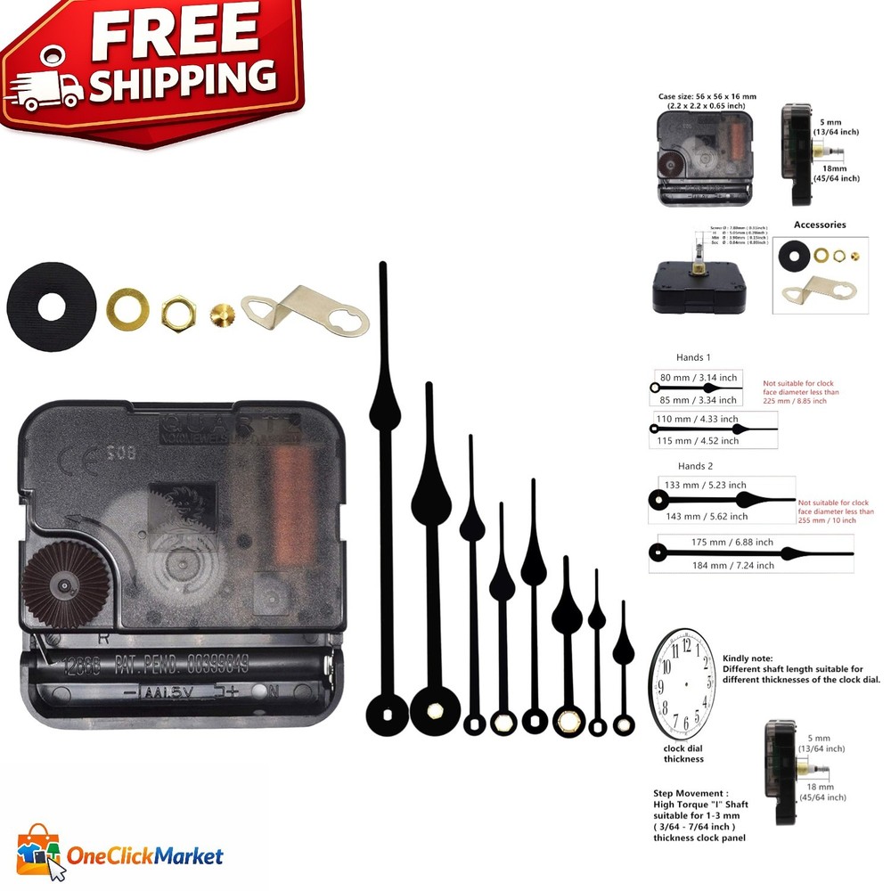 Elegant Black Quartz Clock Movement DIY Kit - Includes Hands & Hardware