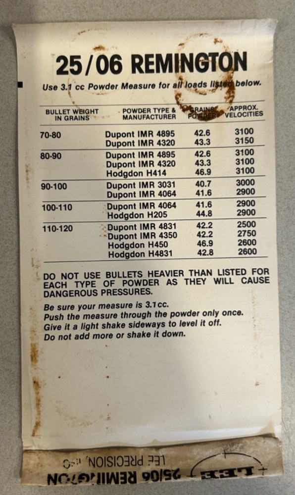 Lee Loader 25/06 Remington Rifle Reloading Kit 90237