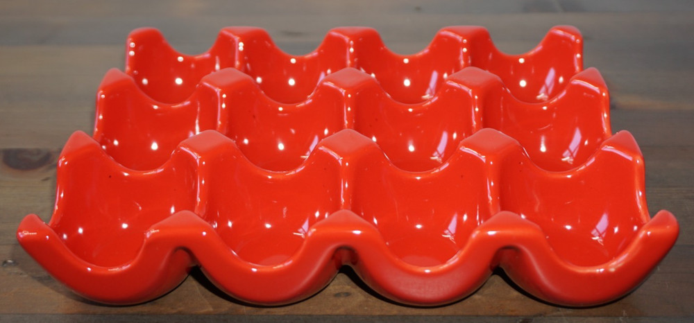 Rachel Ray Ceramic Egg Holder For 12 Eggs Deviled Eggs Sittin' Pretty Red