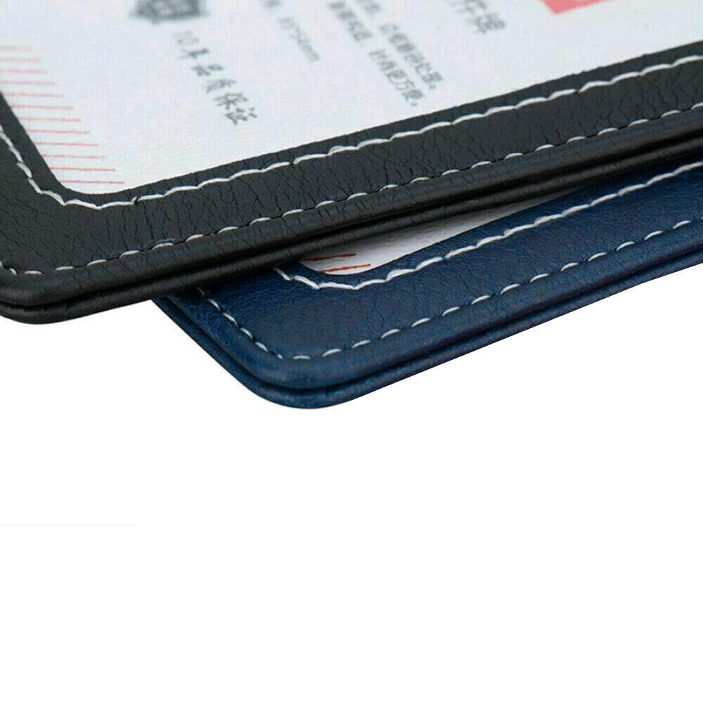 ID Badge Card Holder Pu Leather Vertical Clip Neck Strap Lanyard Necklace Case