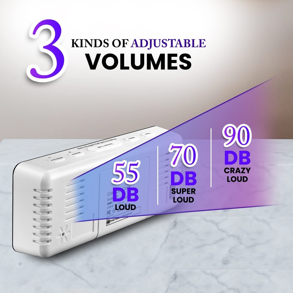 USB Powered Digital Clock for 7 Color Changing Backlight, 3 Alarm Volume Options
