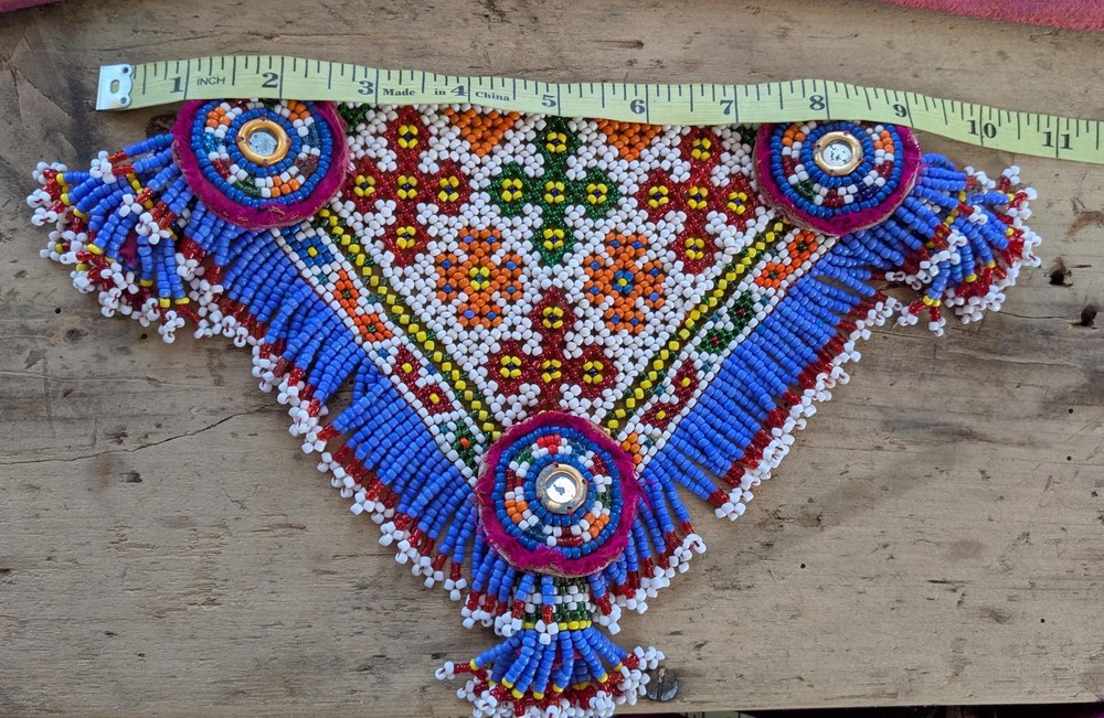 Vintage Kuchi Tribal Beaded Textile Patch Triangular 10.5" x 6.5" (19919)