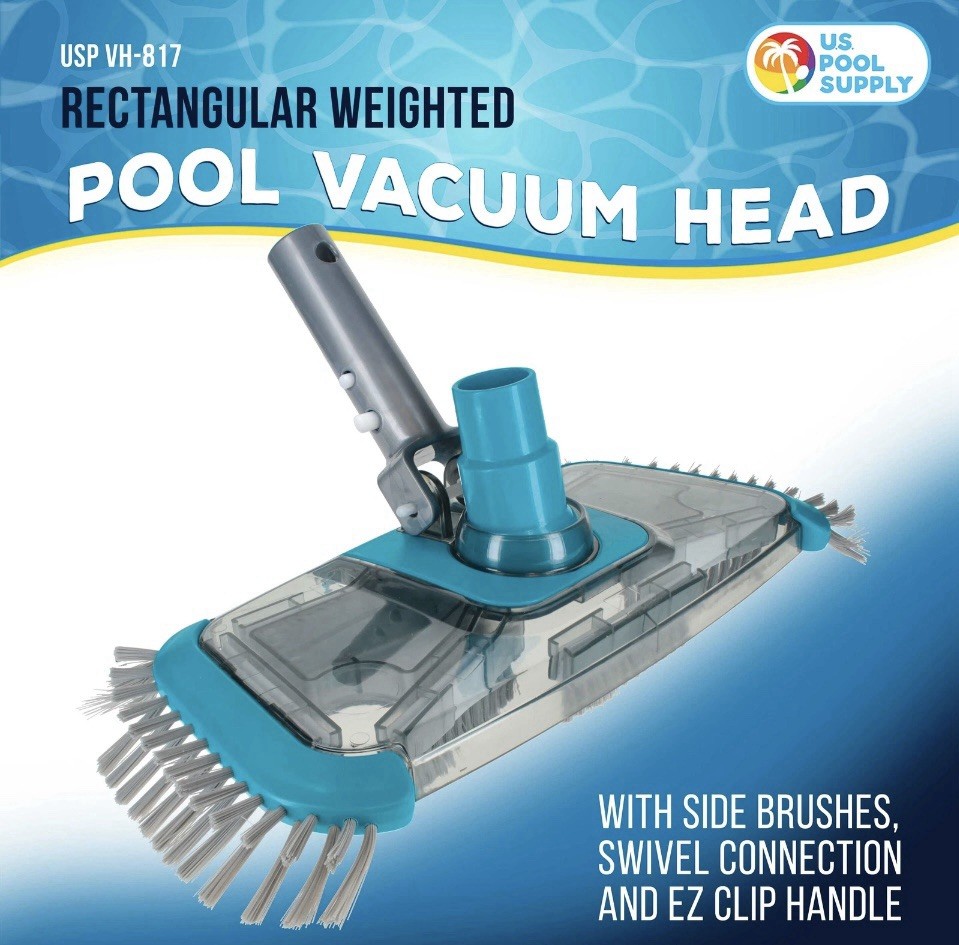 Rectangular Weighted Pool Vacuum Head with Side Brushes, Swivel Hose Connection